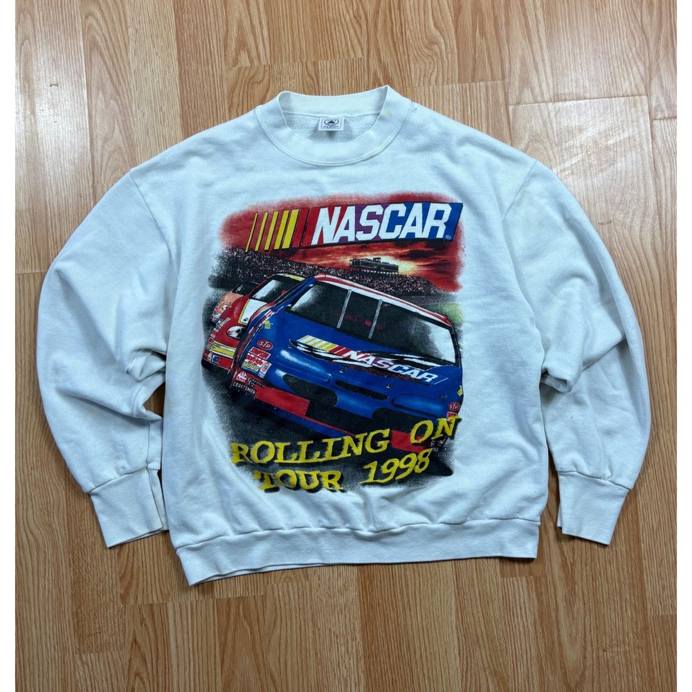 Vintage 1998 NASCAR Winston Cup Schedule Sweatshirt White Delta L Made in USA
